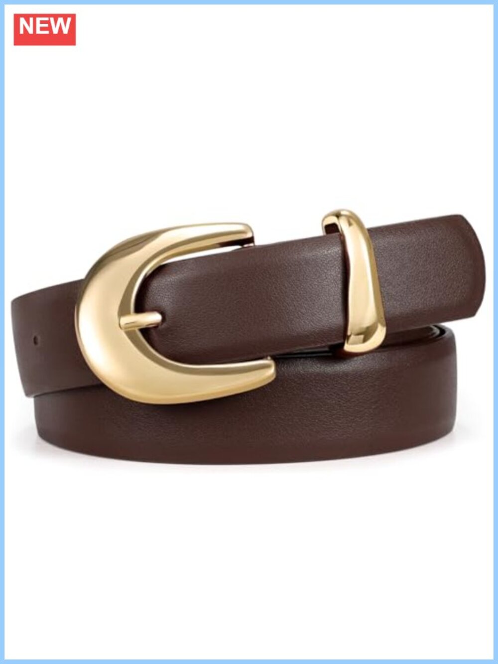 Women's PU Leather Skinny Belt with Gold Buckle, Slim Fit Waist 28-34in